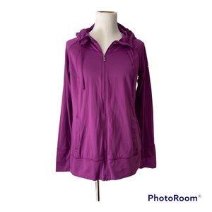 Columbia Women's Full Zip Hoodie Size L Purple Lightweight Stretch Thumb Holes